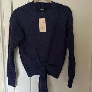 NWT NAVY blue sweater with tie detail!